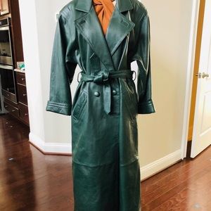 JONES NY VINTAGE GREEN GENUINE LEATHER 
TRENCH COAT